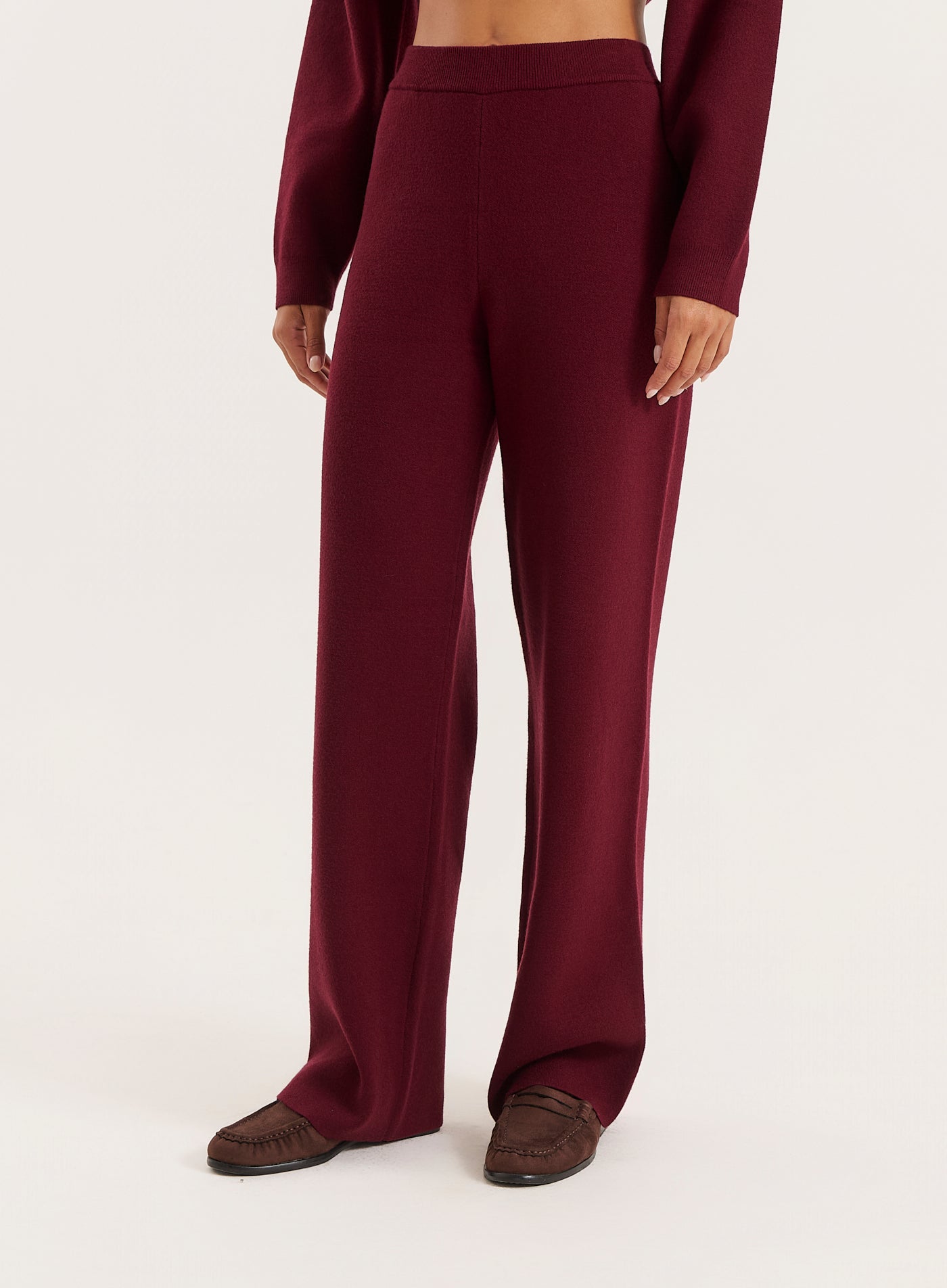 Burgundy Knitted Straight Leg Trousers
